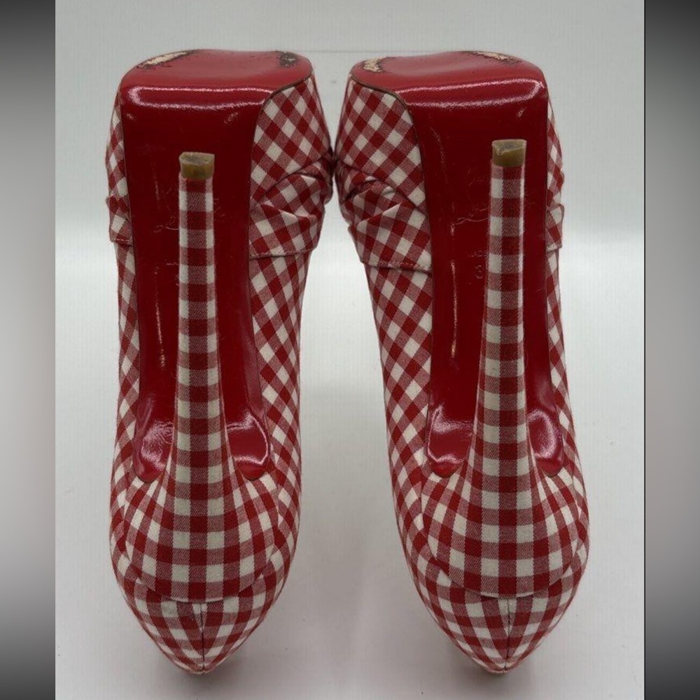Christian Louboutin Red Checkered High Heel Pumps size 38.5 - US 8 1/2! Worn 1 X - Picture 7 of 8